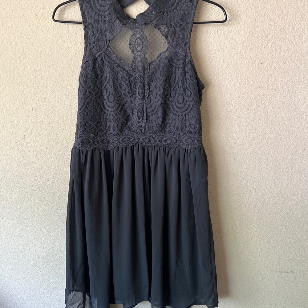 Xhilaration dark gray Lace Bodice Chiffon Midi Dress
